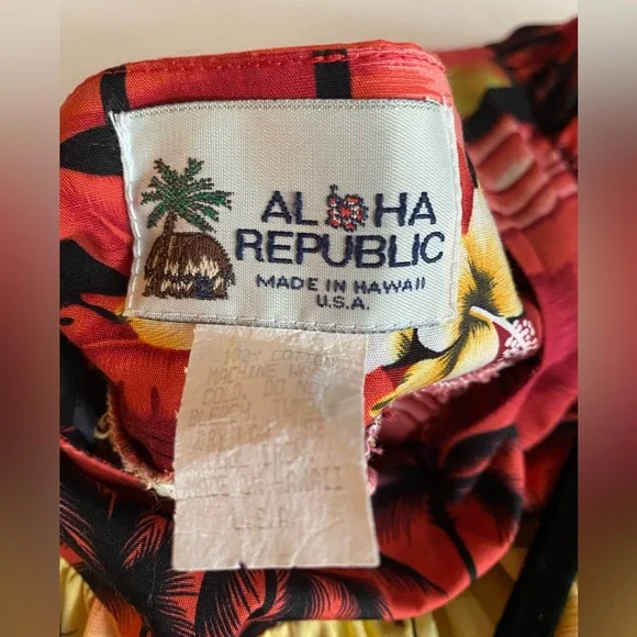 Vtg Aloha Republic 100% cotton red Hawaiian sunset dress.Size Large - Picture 8 of 8